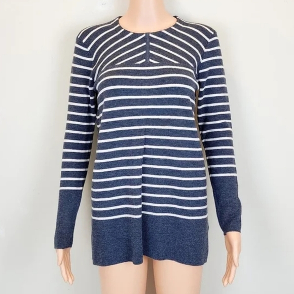 Tory Burch grey stripe long sleeve sweater Size M - Picture 1 of 8